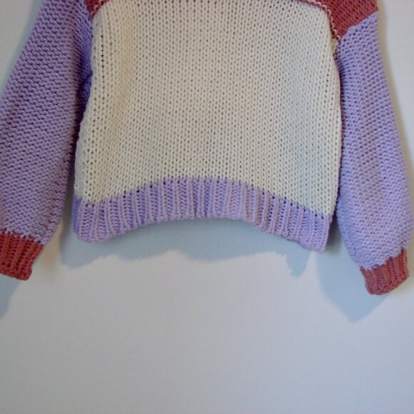 Dreamers Chunky Knit Sweater Colourblock Purple Pink Cream Mock Neck Size Small - Picture 12 of 12